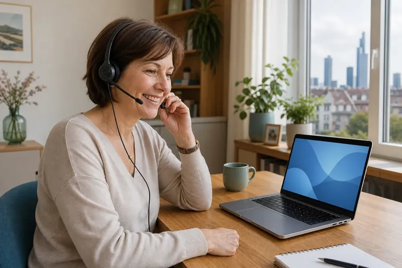Kundin am Laptop telefoniert entspannt mit dem IT-Service