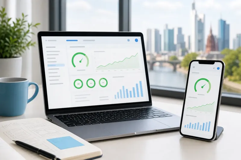 Laptop und Smartphone mit grünen Geschwindigkeitswerten