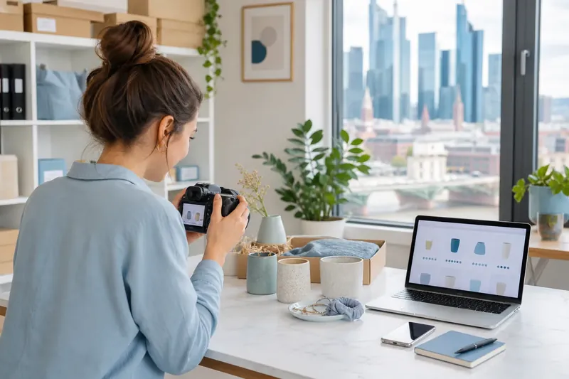 Unternehmerin fotografiert Produkte für ihren Online-Shop