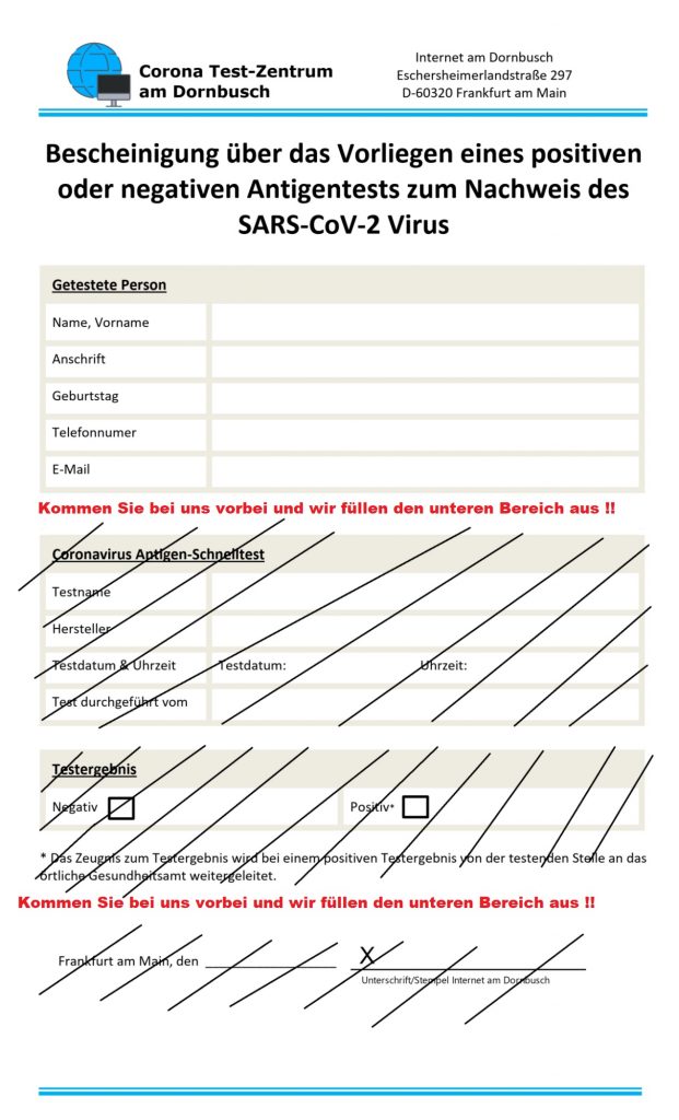 Antigen Corona Schnell Test Zentrum am Dornbusch in Frankfurt am Main Eschersheimer Landstraße 297 60320 Frankfurt am Main - Dornbusch